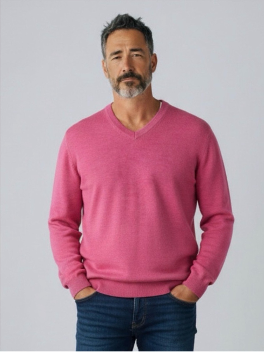 Turnbury Heather Coral  Wool V Neck Sweater L Classic Soft Pullover